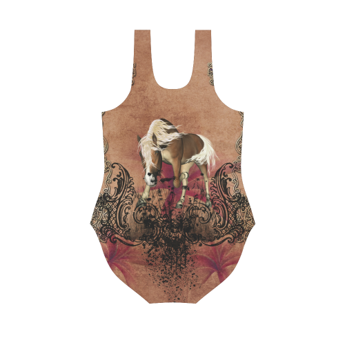 Amazing horse with flowers Vest One Piece Swimsuit (Model S04)