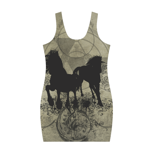 Beautiful horses, solhouette in black Medea Vest Dress (Model D06)