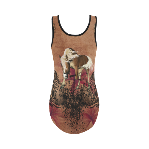 Amazing horse with flowers Vest One Piece Swimsuit (Model S04)