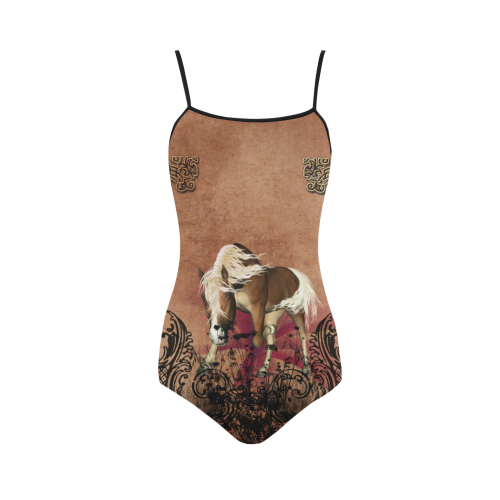 Amazing horse with flowers Strap Swimsuit ( Model S05)