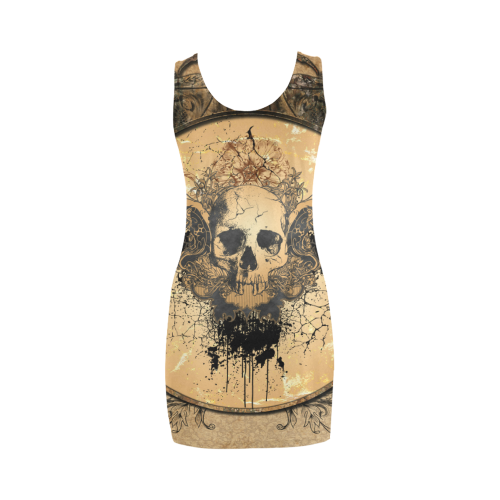 Awesome skull with wings and grunge Medea Vest Dress (Model D06)