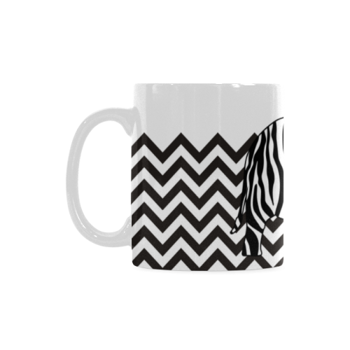 ZEBRAPHANT Elephant with Zebra Stripes black white + chevrons White Mug(11OZ)