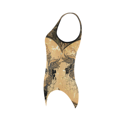Awesome skull with wings and grunge Vest One Piece Swimsuit (Model S04)