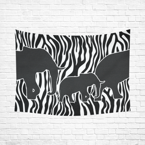 ELEPHANTS to ZEBRA stripes black & white Cotton Linen Wall Tapestry 80"x 60"