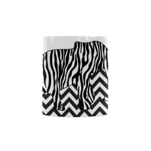 ZEBRAPHANT Elephant with Zebra Stripes black white + chevrons White Mug(11OZ)