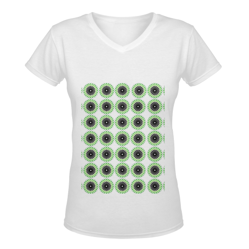 Green and Black Design Pattern Women's Deep V-neck T-shirt (Model T19)