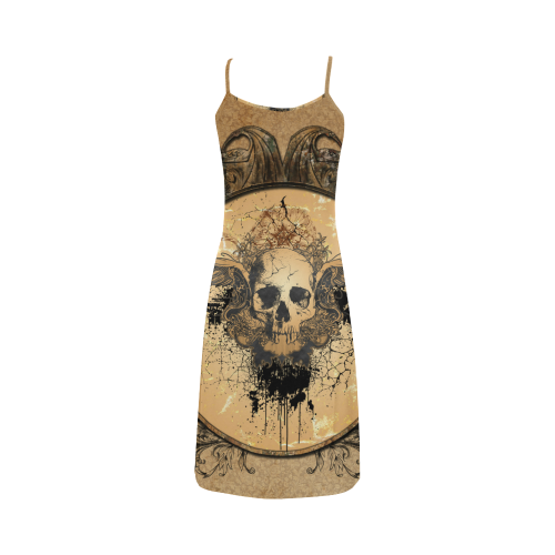 Awesome skull with wings and grunge Alcestis Slip Dress (Model D05)