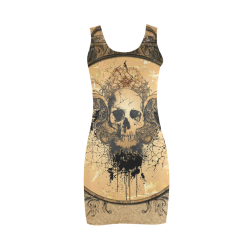 Awesome skull with wings and grunge Medea Vest Dress (Model D06)