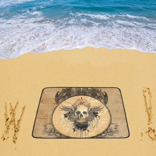 Awesome skull with wings and grunge Beach Mat 78"x 60"