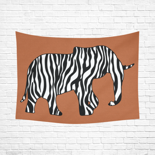ZEBRAPHANT Elephant with Zebra Stripes black white Cotton Linen Wall Tapestry 80"x 60"