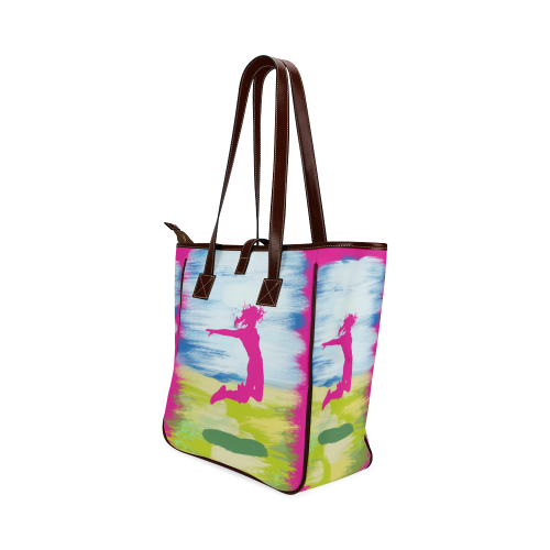 girl Woman Jump Sky Colorful Painting Shape Classic Tote Bag (Model 1644)