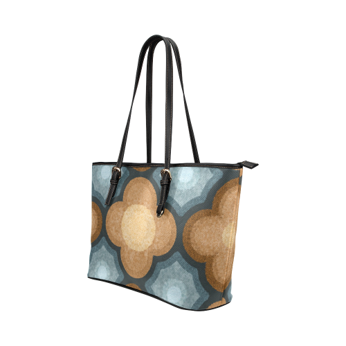 Brown and Blue Floral Pattern Leather Tote Bag/Small (Model 1651)