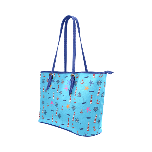 Nautical Beach Scene Leather Tote Bag/Large (Model 1651)