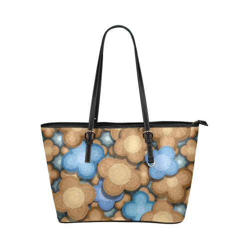 brown blue pattern Leather Tote Bag/Small (Model 1651)