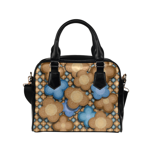 Brown and Blue Floral Shoulder Handbag (Model 1634)