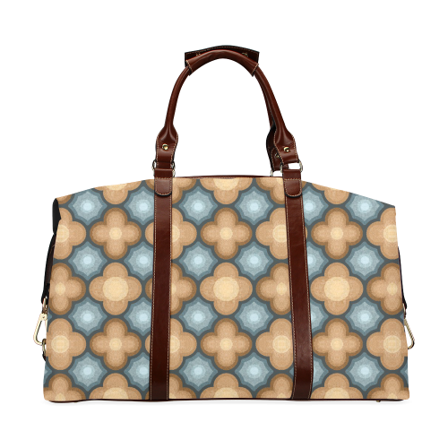 Brown, Blue Floral Pattern Classic Travel Bag (Model 1643)
