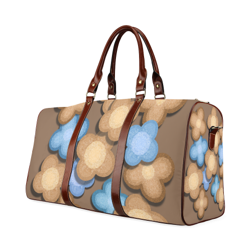 Brown and Blue Flowers Waterproof Travel Bag/Small (Model 1639)