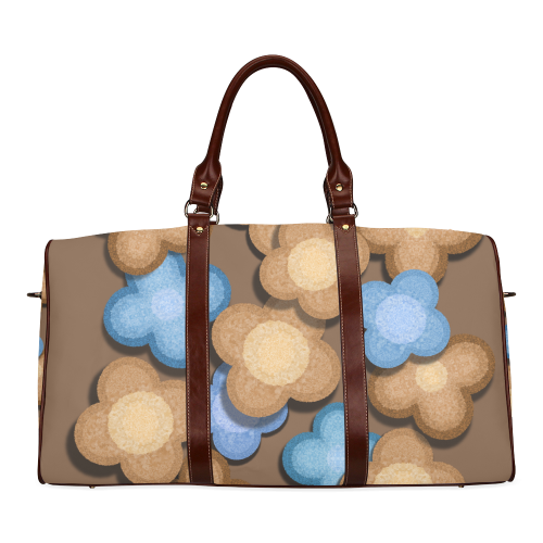 Brown and Blue Flowers Waterproof Travel Bag/Small (Model 1639)