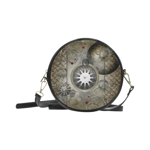 Steampunk, noble design, clocks and gears Round Sling Bag (Model 1647)