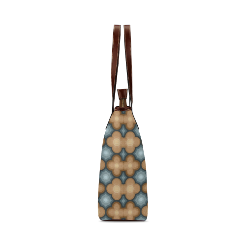 Brown, Blue Floral Pattern Shoulder Tote Bag (Model 1646)