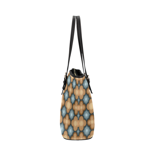 Brown, Blue Floral Pattern Leather Tote Bag/Small (Model 1651)