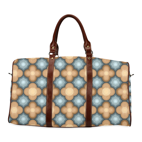 Brown, Blue Floral Pattern Waterproof Travel Bag/Small (Model 1639)