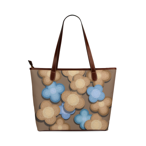 Brown and Blue Flowers Shoulder Tote Bag (Model 1646)