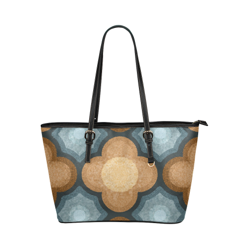 Brown and Blue Floral Pattern Leather Tote Bag/Small (Model 1651)
