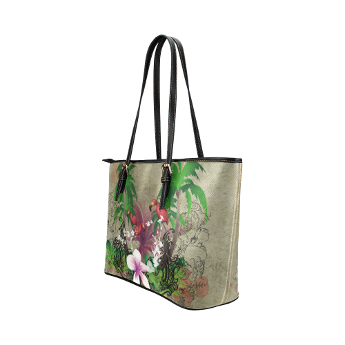 Wonderful tropical design with flamingos Leather Tote Bag/Large (Model 1651)