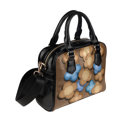 Brown and Blue Flowers Shoulder Handbag (Model 1634)