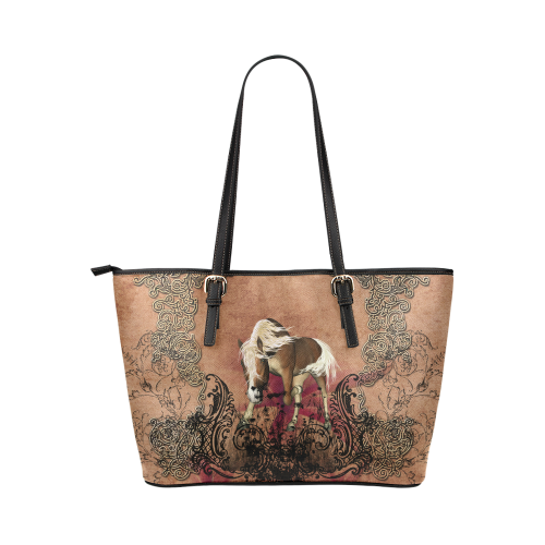 Amazing horse with flowers Leather Tote Bag/Large (Model 1651)