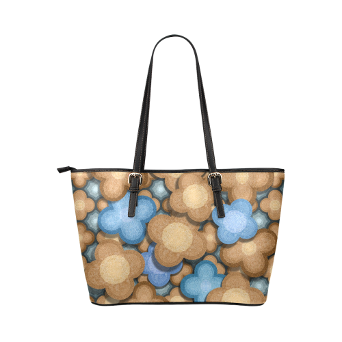 brown blue pattern Leather Tote Bag/Small (Model 1651)