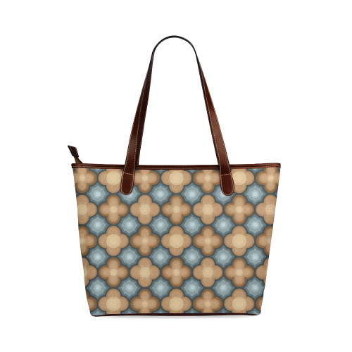 Brown, Blue Floral Pattern Shoulder Tote Bag (Model 1646)