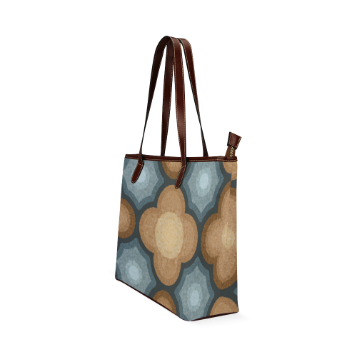 Brown and Blue Floral Pattern Shoulder Tote Bag (Model 1646)