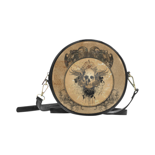 Awesome skull with wings and grunge Round Sling Bag (Model 1647)