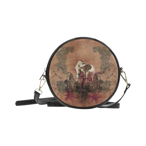 Amazing horse with flowers Round Sling Bag (Model 1647)