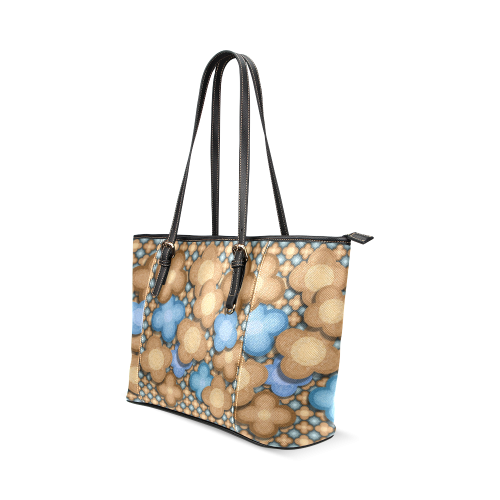 Brown and Blue Floral Leather Tote Bag/Small (Model 1640)