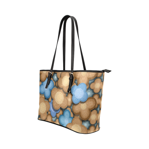 brown blue pattern Leather Tote Bag/Small (Model 1651)