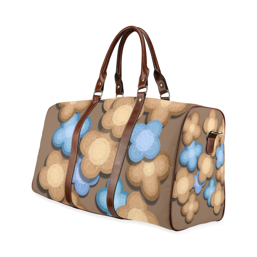 Brown and Blue Flowers Waterproof Travel Bag/Small (Model 1639)