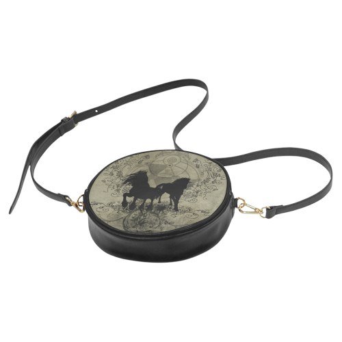 Beautiful horses, solhouette in black Round Sling Bag (Model 1647)