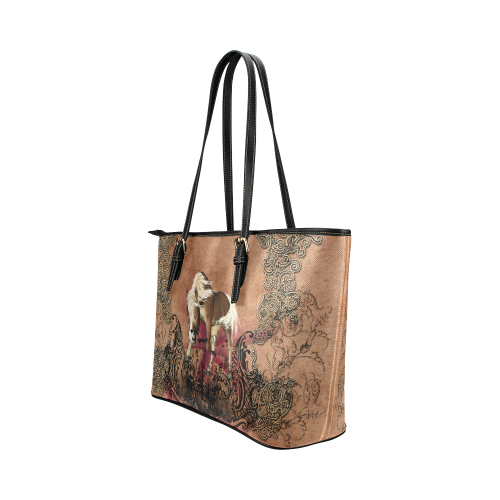 Amazing horse with flowers Leather Tote Bag/Large (Model 1651)