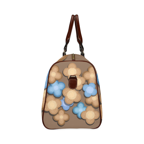 Brown and Blue Flowers Waterproof Travel Bag/Small (Model 1639)