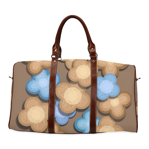 Brown and Blue Flowers Waterproof Travel Bag/Small (Model 1639)