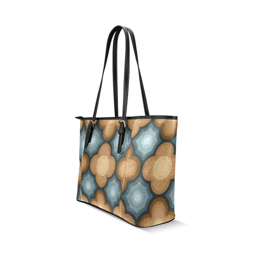 Brown and Blue Floral Pattern Leather Tote Bag/Large (Model 1640)