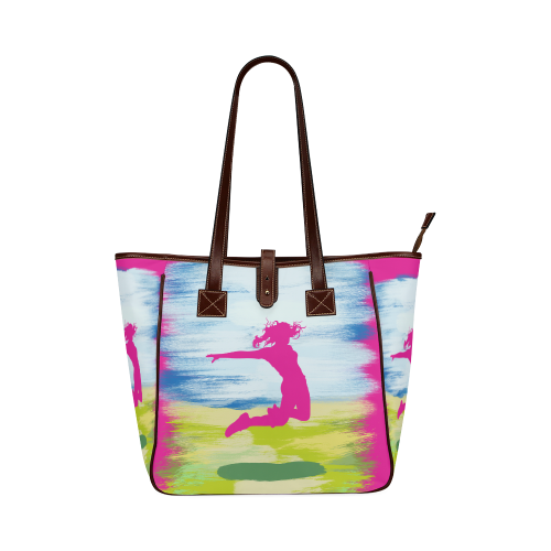 girl Woman Jump Sky Colorful Painting Shape Classic Tote Bag (Model 1644)