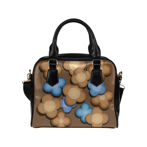Brown and Blue Flowers Shoulder Handbag (Model 1634)