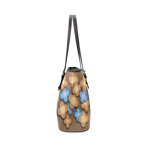 Brown and Blue Flowers Leather Tote Bag/Large (Model 1640)