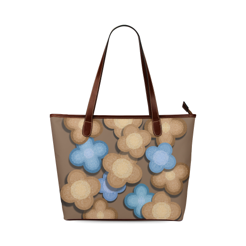 Brown and Blue Flowers Shoulder Tote Bag (Model 1646)