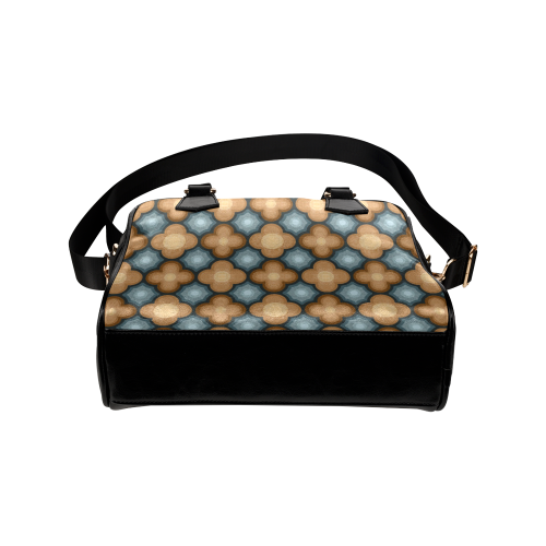 Brown, Blue Floral Pattern Shoulder Handbag (Model 1634)