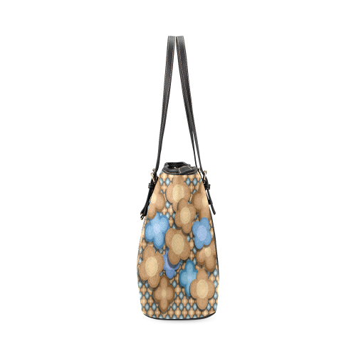 Brown and Blue Floral Leather Tote Bag/Large (Model 1640)